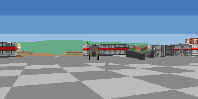 The red base at dawn: tanks and jeeps on their pads