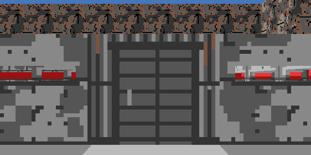 A house door, shut: E opens it
